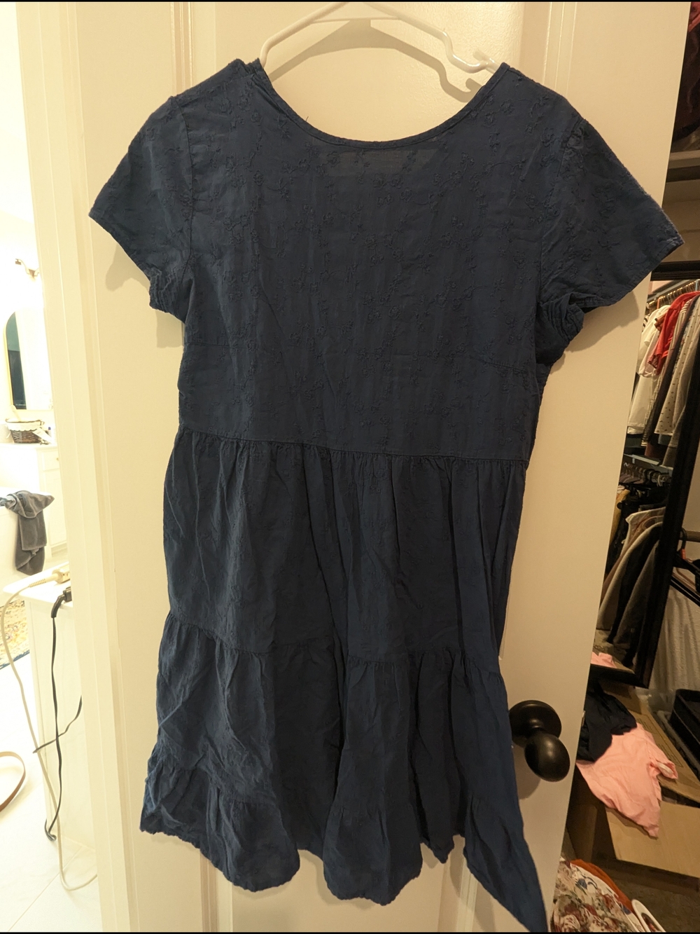 Blue Rain Navy Mini Dress with Subtle Embroidery